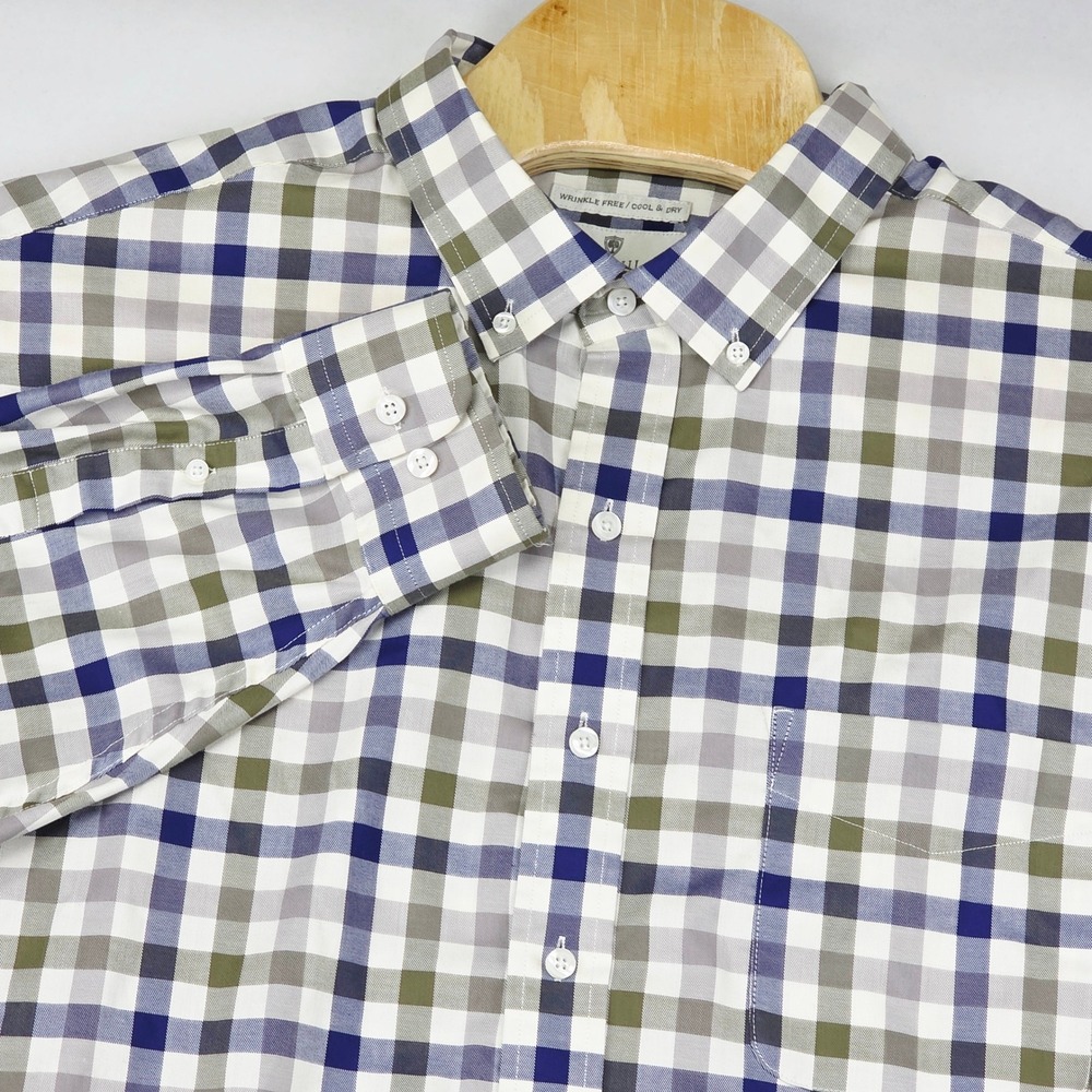 Oak Hill Men's Shirt 2XL Wrinkle Free Cool Dry Plaid Button Down Long Sleeve